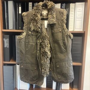 Banana Republic Olive Vest with Faux Fur